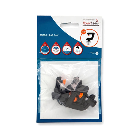 Micro Head Only - Orange, a package of five black 360-degree micro spray heads with orange accents, against a white