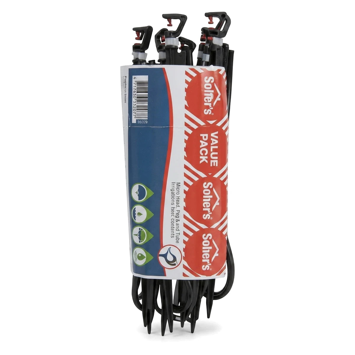 Black Micro Head, Peg & Tube irrigation set for drip systems, packaged with red branding, shown upright on white background.