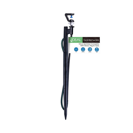 Micro Head, Peg & Tube Set in black with a blue adjustment knob, a garden watering system on a white background.