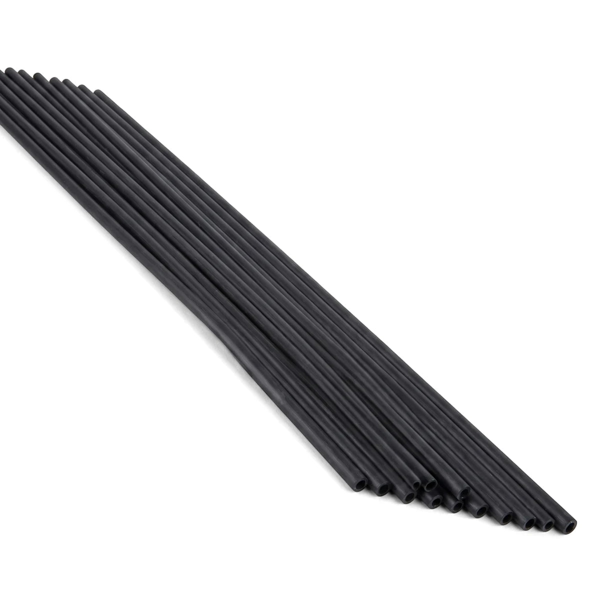 Bundle of black 300mm Micro Rigid Risers, shown diagonally on a white background, highlighting their uniform design.