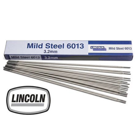 Mild Steel 6013 3.2mm Welding Rods in blue and white packaging, bundled and fanned out.