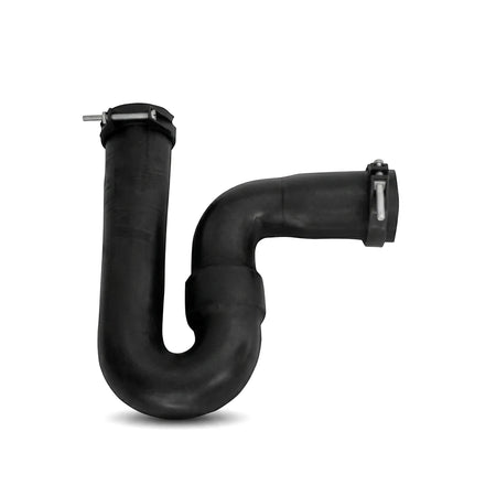 Black rubber mini reseal P-trap hose, 40mm x 40mm, featuring a U-bend and two metal clamps.
