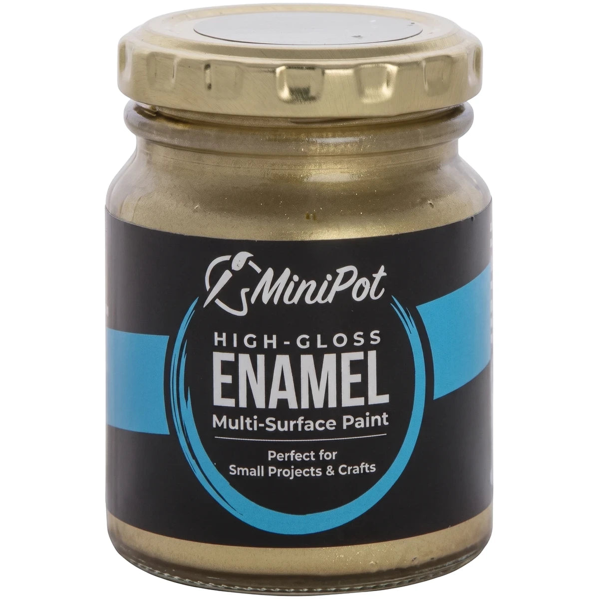 250ml Mini Tin Pale Gold High-Gloss Enamel Multi-Surface Paint jar with a gold cap and black label.