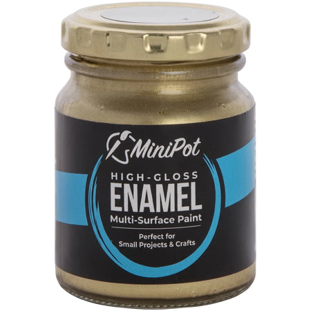250ml Mini Tin Pale Gold High-Gloss Enamel Multi-Surface Paint jar with a gold cap and black label.