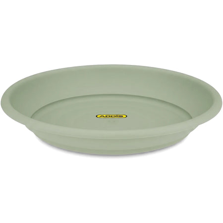 Mocha Venus Pot Saucer 44cm, a light green round plastic shallow plant pot tray for catching drips