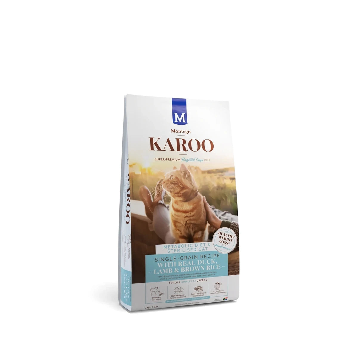 Montego Karoo Super-Premium Adult Cat Food, Targeted Care Duck & Lamb, Single-Grain recipe for healthy weight loss in a 2kg