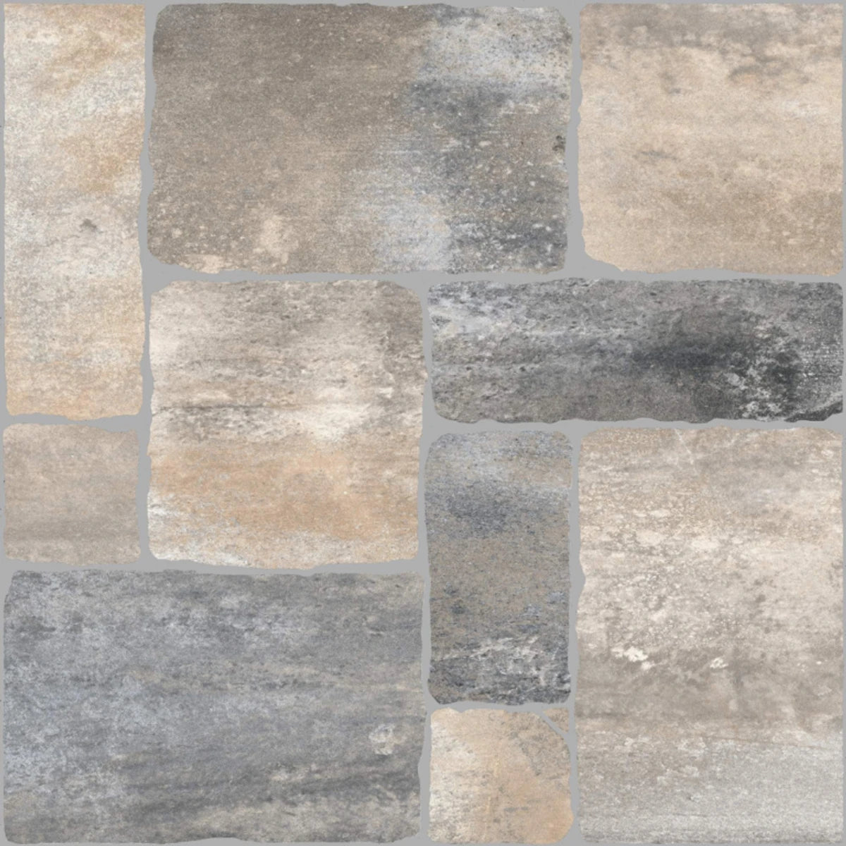 Mwamba 50X50Cm Tiles, mosaic pattern of irregular grey and beige stone tiles with textured surface
