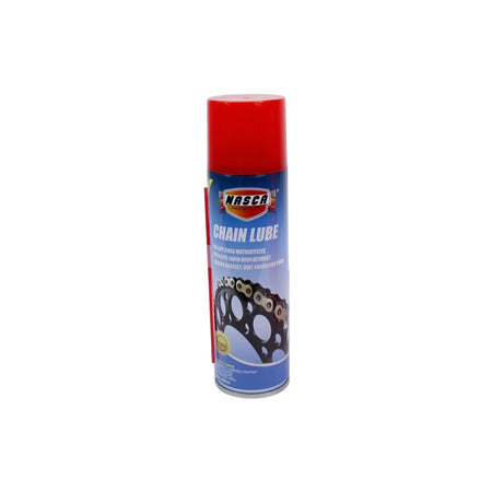 Nascá Premium Chain Lube aerosol can with a red cap and blue body, featuring a chain graphic.
