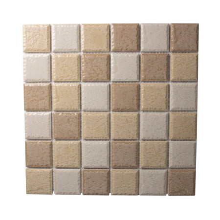 Natural 1 matte square mosaic tile in beige tones, 48mm squares on a 306x306mm sheet for backsplash or wall use.