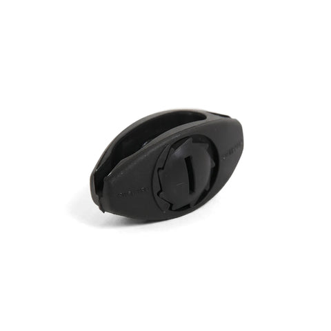 Black Nemtek mini nylon tensioner for alarm systems, viewed at an angle on a white background.