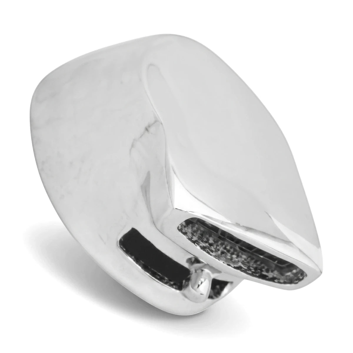 Niki bath spout in a polished silver finish, showcasing its sleek and modern design.