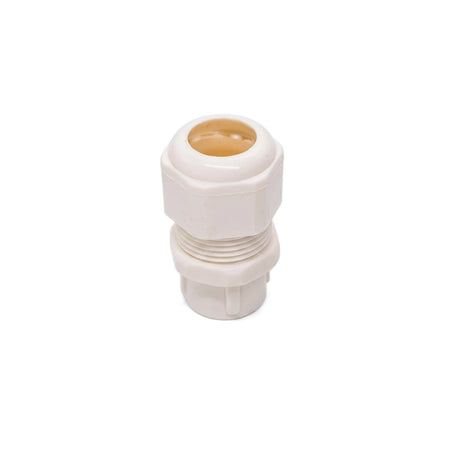 White No. 0 Push In PVC Gland, a durable plastic threaded electrical connector component, suitable for various wiring