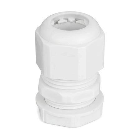 White No. 0 threaded PVC gland kit for electrical or plumbing applications, shown standing upright on a white background.