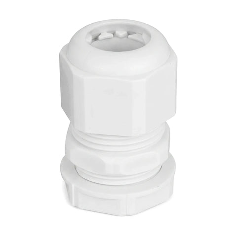 White No. 0 threaded PVC gland kit for electrical or plumbing applications, shown standing upright on a white background.