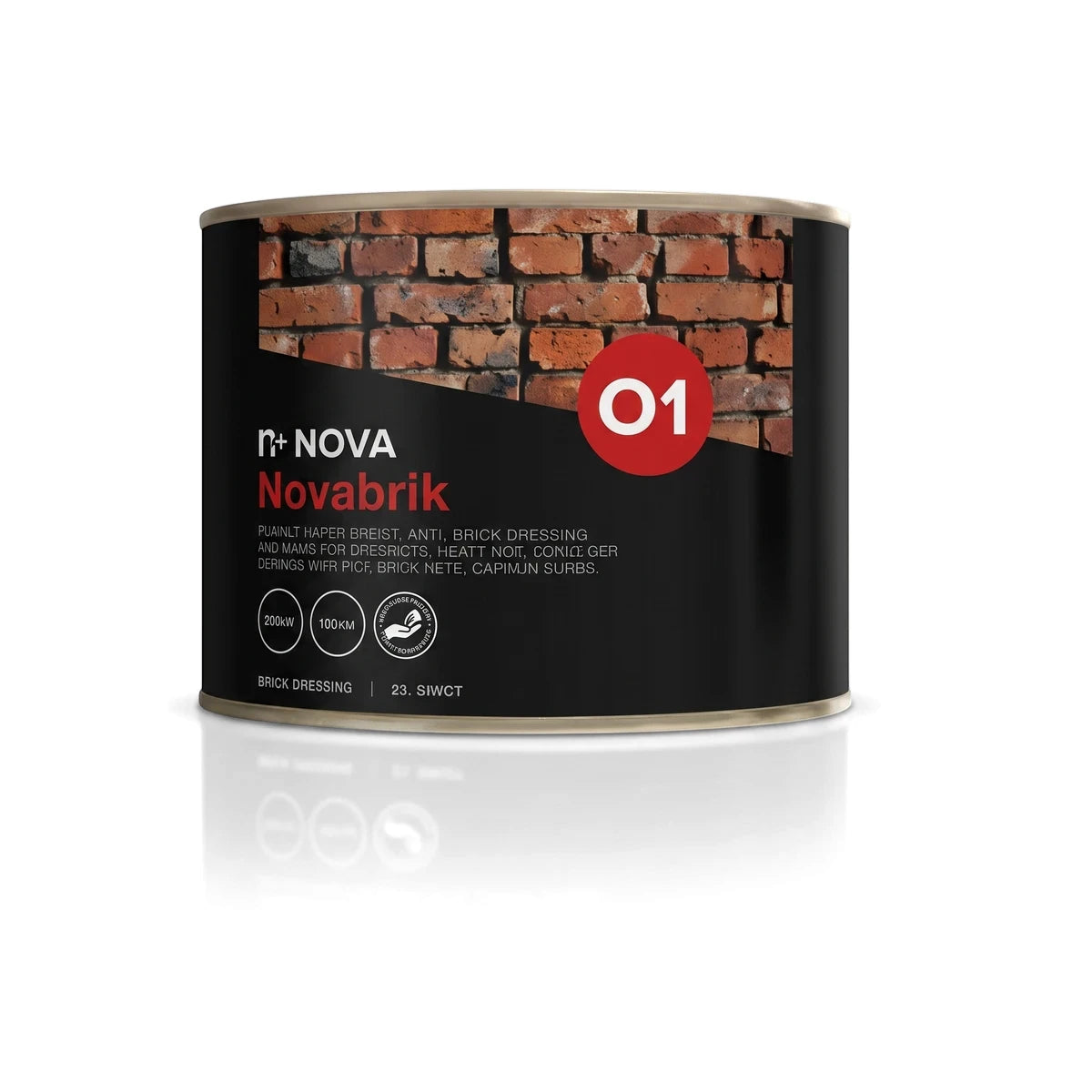 Nova 1 Novabrick Brick Dressing, a 1-liter black can with brick pattern label and 'O1' mark, presented upright on a white