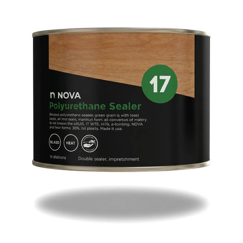 Nova 17 Polyurethane Wood Sealer in a black 1-litre can with a brown woodgrain label and green '17' branding, matt finish.