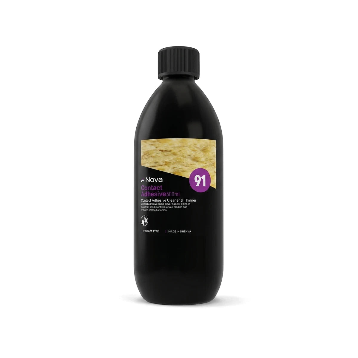 Black Nova Contact Adhesive Cleaner and Thinner 500ml bottle with a distinctive yellow and purple label.