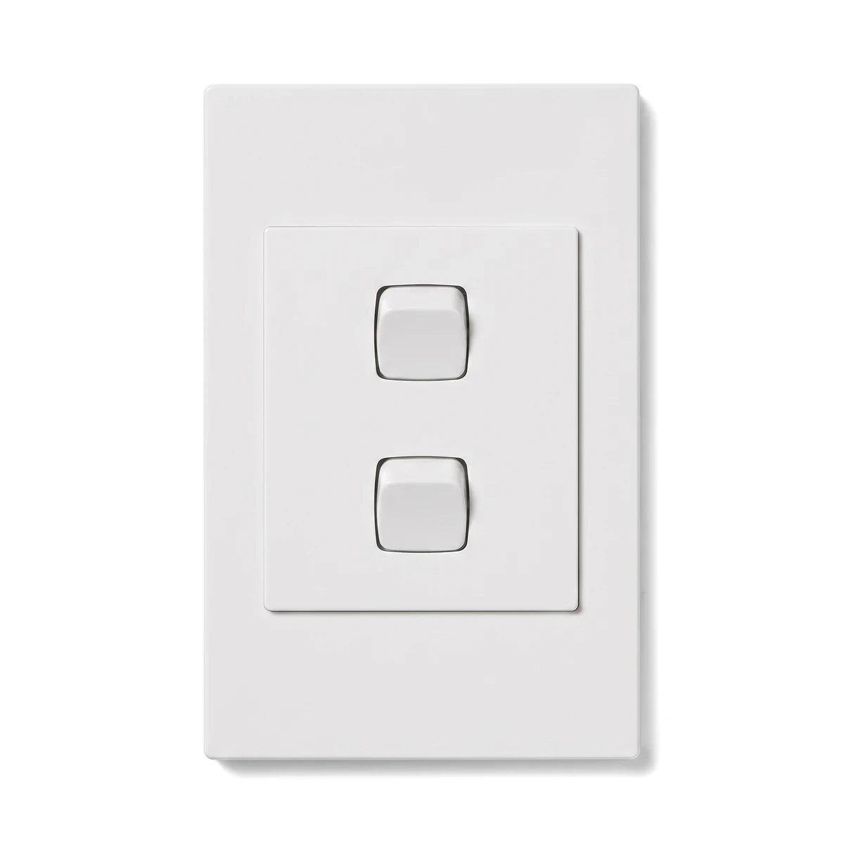 One-Way 100x50mm white light switch with two levers for controlling electrical fixtures, shown on a neutral background.