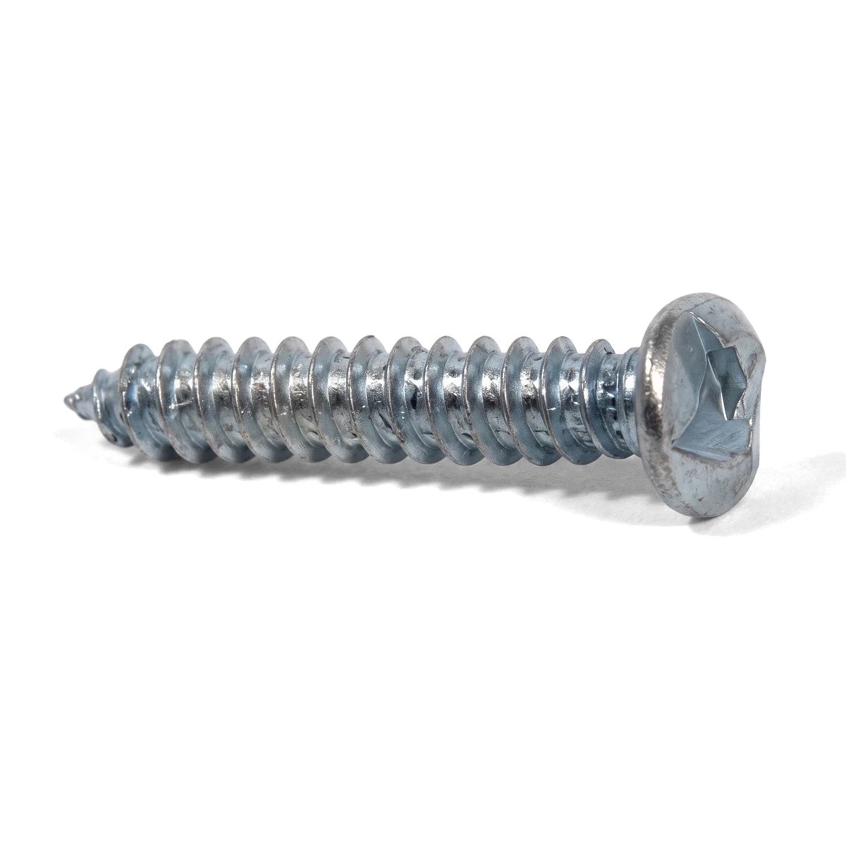 Silver 5.0 X 45mm one way security screw with a hexagonal drive head and threaded shaft for secure fastening.