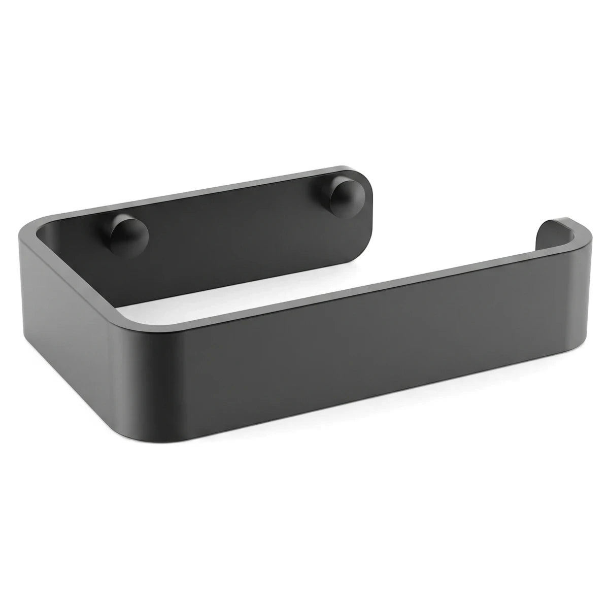 Dark gray metal Onyx Paper Holder with a sleek, minimalist design, viewed from an angled perspective.