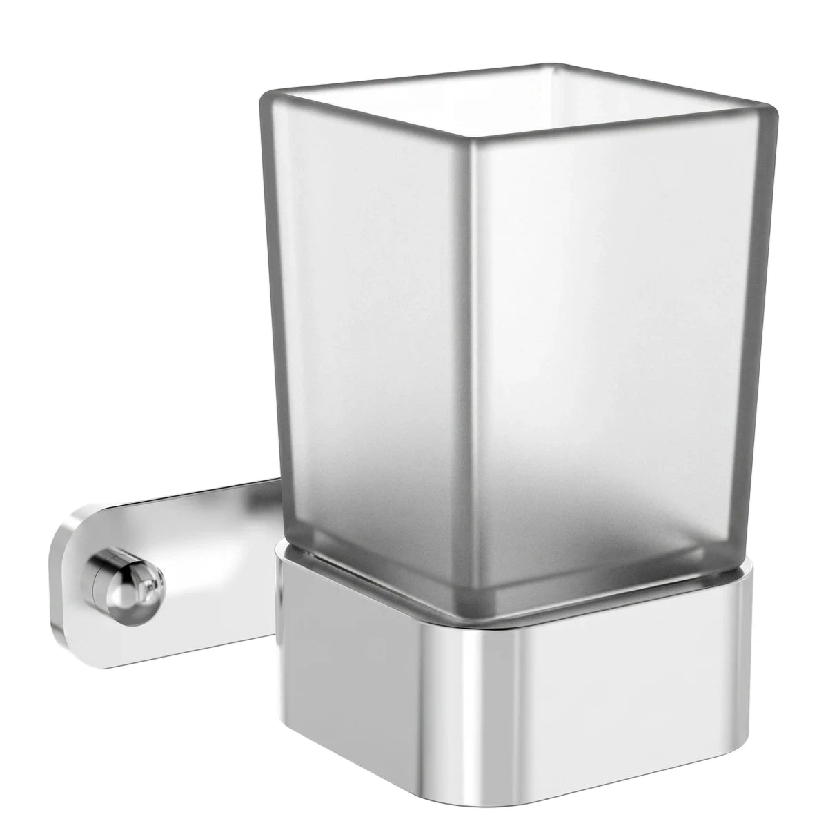 Onyx Silver Toothbrush Tumbler with a frosted square glass cup and chrome wall mount, shown against a white background.