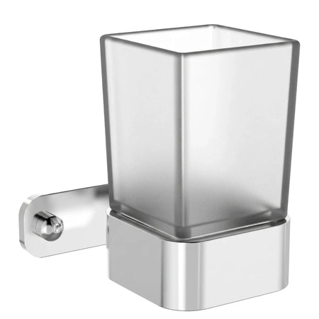 Onyx Silver Toothbrush Tumbler with a frosted square glass cup and chrome wall mount, shown against a white background.