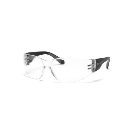 Opti Gear Sporty Safety Spectacles with clear lenses and black temples, viewed from the front.