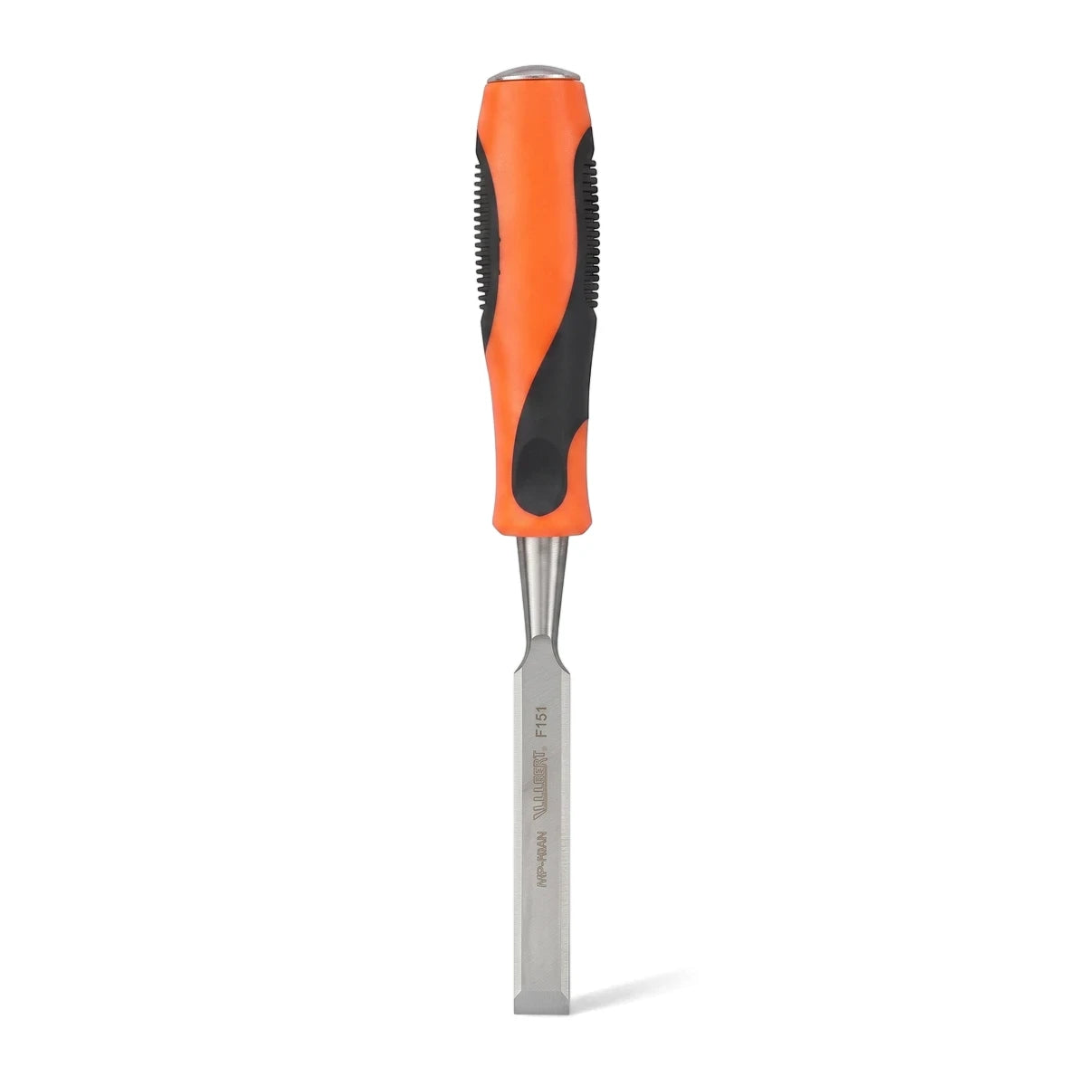 Orange and black handle wood chisel, 16mm, with a silver blade, shown upright on a white background.