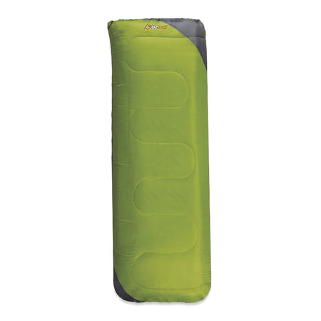 Green and grey Oztrail Sturt Camper Sleeping Bag (No Hood) with a quilted design, shown vertically.