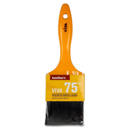 Viva 75mm synthetic bristle blend multi-purpose paint brush with an orange handle and black bristles.
