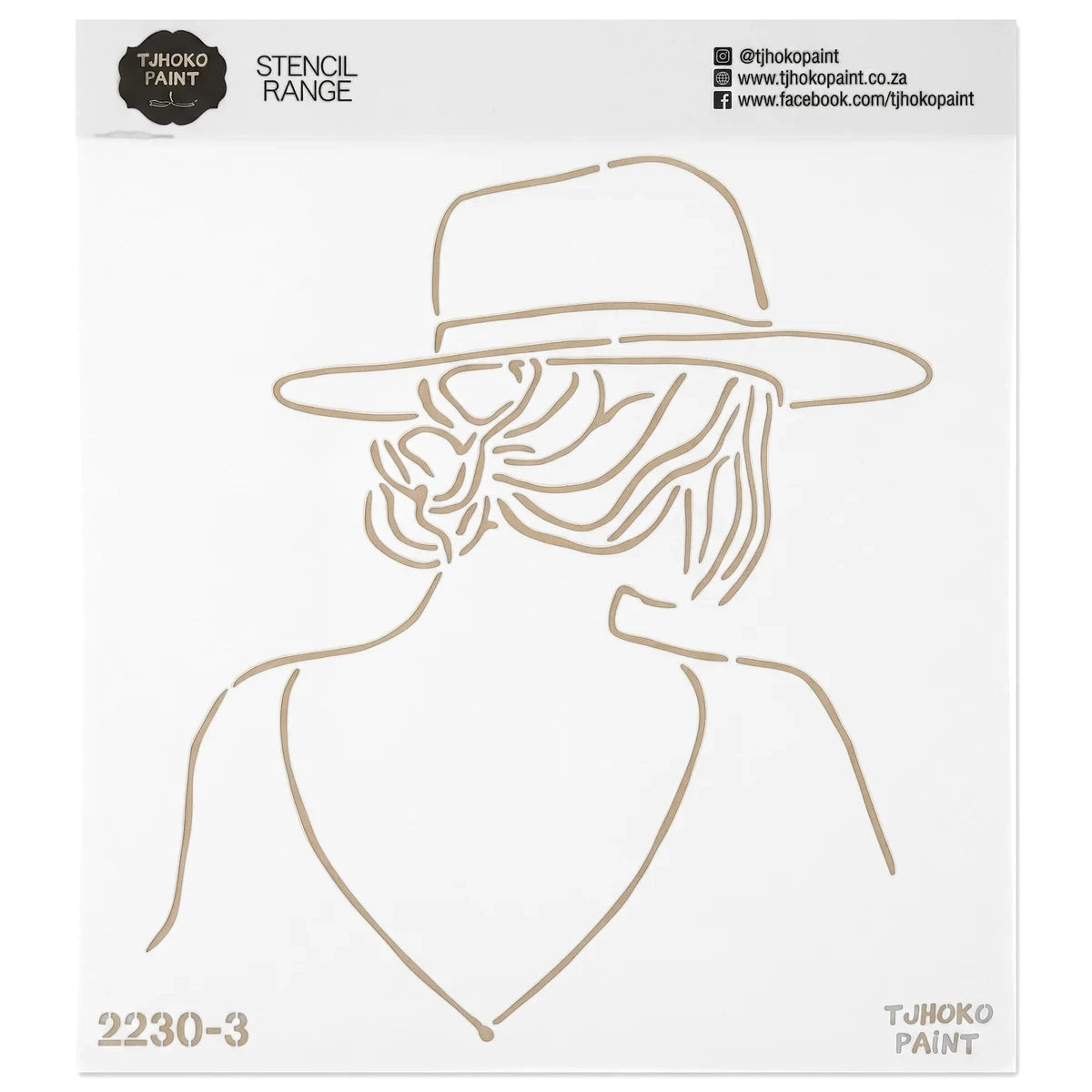 2022-30-3 Paint Stencils, featuring a line art design of a woman's back wearing a hat, viewed from behind.