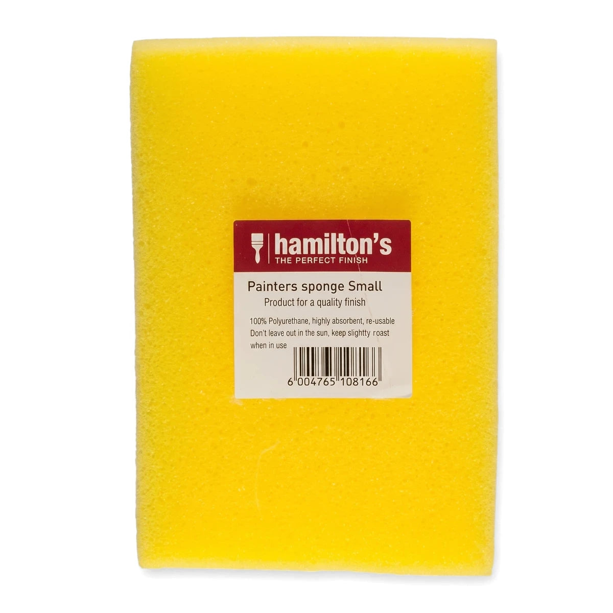 Small yellow rectangular Hamilton's painter's sponge made of foam with a visible brand label.