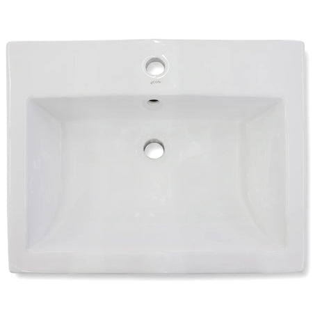 White ceramic rectangular Pamela Large Freestanding Basin with a single tap hole and overflow, shown from a top-down view.