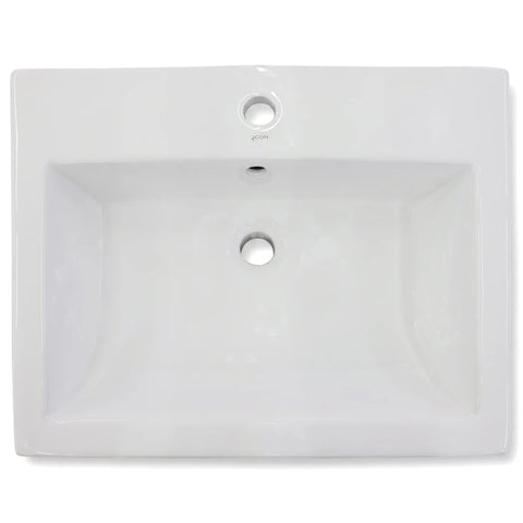 White ceramic rectangular Pamela Large Freestanding Basin with a single tap hole and overflow, shown from a top-down view.