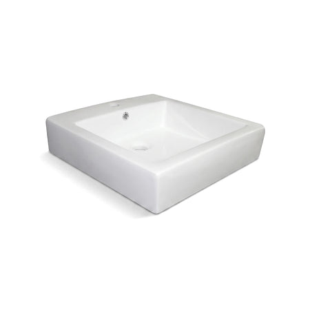 Pamela small freestanding white ceramic basin with a single tap hole and a rectangular shape