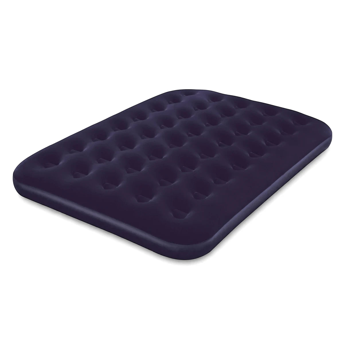 Dark blue Pavillo Double Airbed Mattress with a tufted inflatable surface, viewed from an angle. Ideal for camping or guest