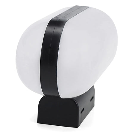 White oval LED wall light with a black vertical stripe and rectangular base, providing daylight illumination.