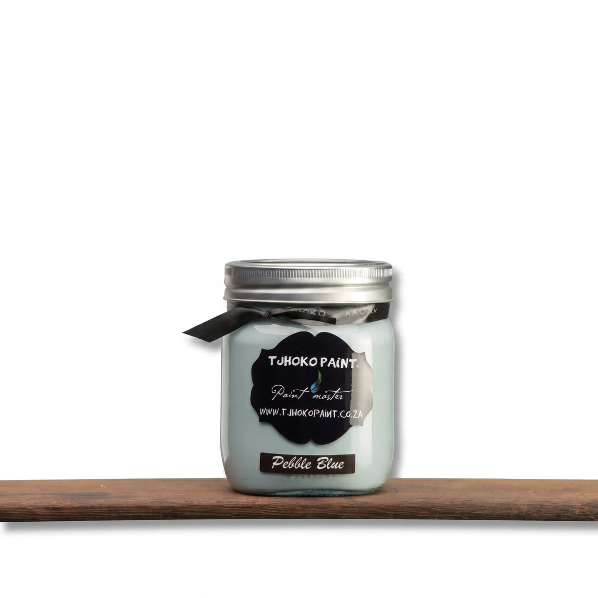 Pebble Blue 500ml Chalk Paint in a clear jar with a silver screw-top lid, shown from the front