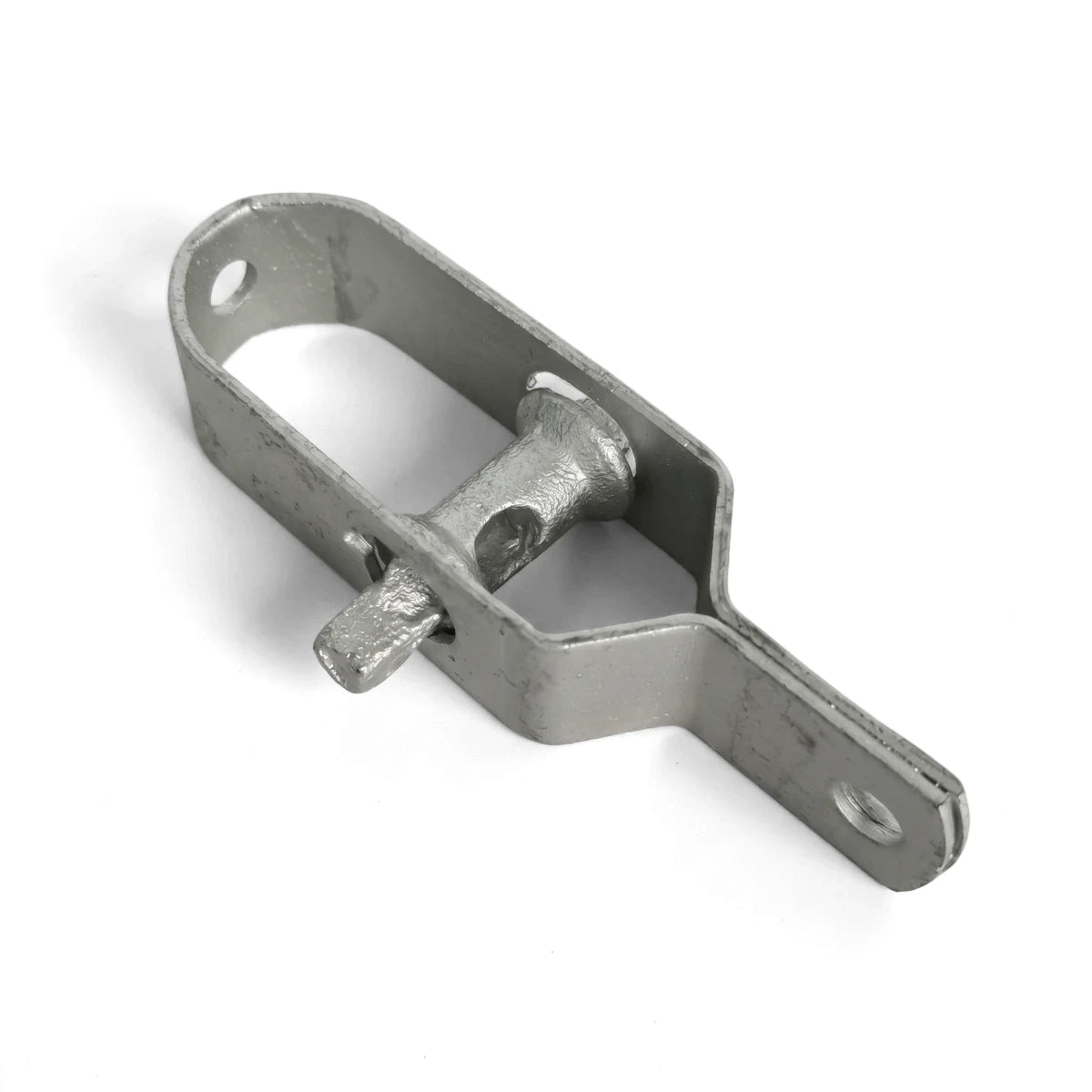 Silver metal Permanent Wire Strainer #1, essential hardware for tensioning and maintaining fence wire, shown angled.
