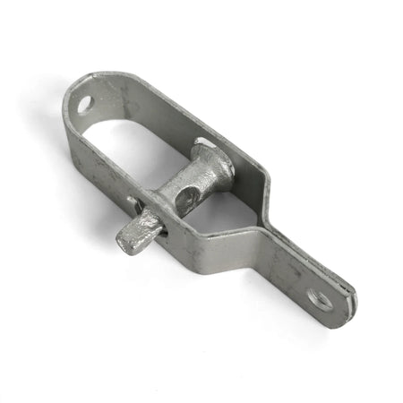Silver metal Permanent Wire Strainer #1, essential hardware for tensioning and maintaining fence wire, shown angled.