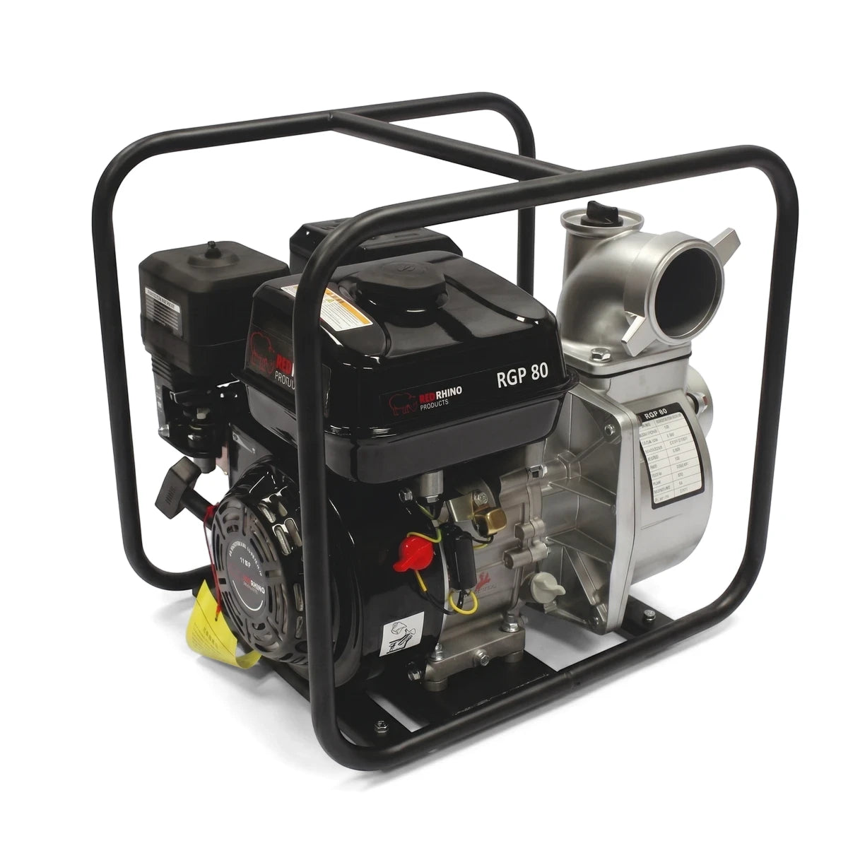 Black and silver 3-inch (80mm) petrol water pump with a durable frame, designed for efficient fluid transfer.