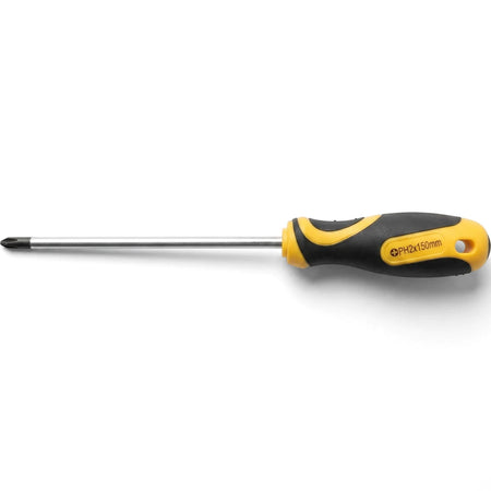 Phillips Screwdriver, size PH2 X 150mm, featuring a black and yellow ergonomic handle and a silver metal shaft with a dark