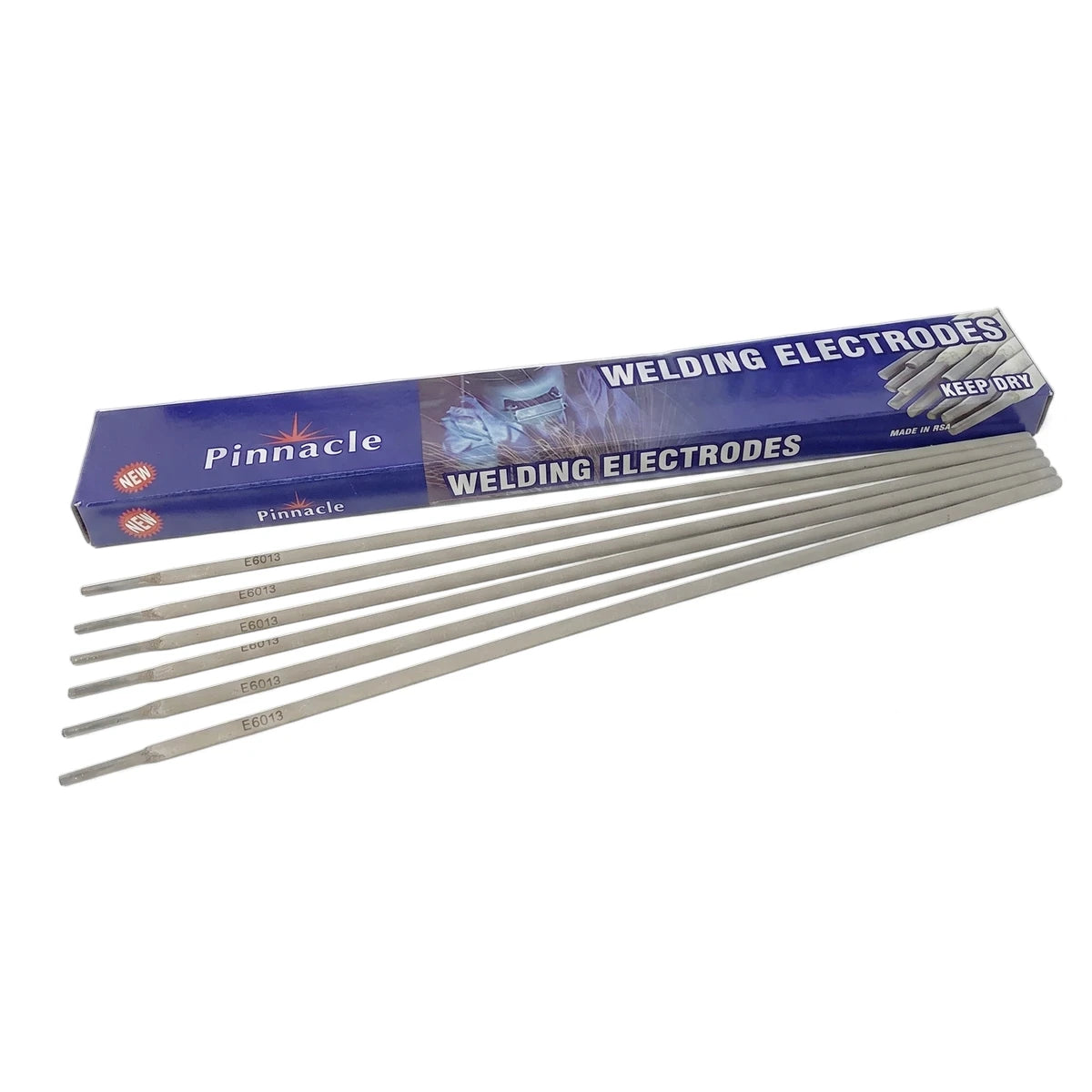 Pinnacle Super 7 E6013 4.0mm 1Kg welding rods displayed with their blue product packaging box.