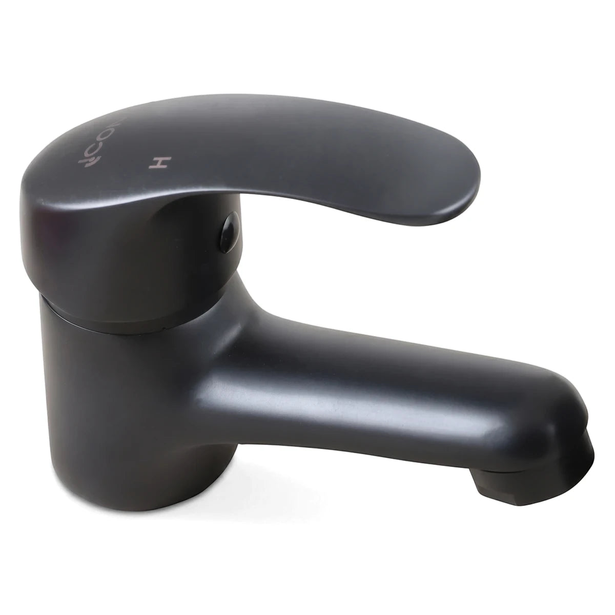 Black Pisces II Basin Mixer faucet, seen from an angled view, showcasing its modern matte finish and ergonomic handle.