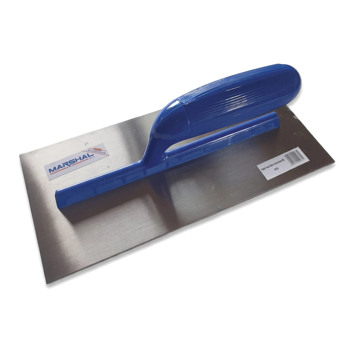 280mm plaster trowel featuring a durable silver metal blade and a comfortable blue ABS handle, designed for professional use.