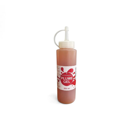 Plumbgel lubricant in a 250ml reddish-brown squeeze bottle with a white cap and red 'PLUMB GEL' label.
