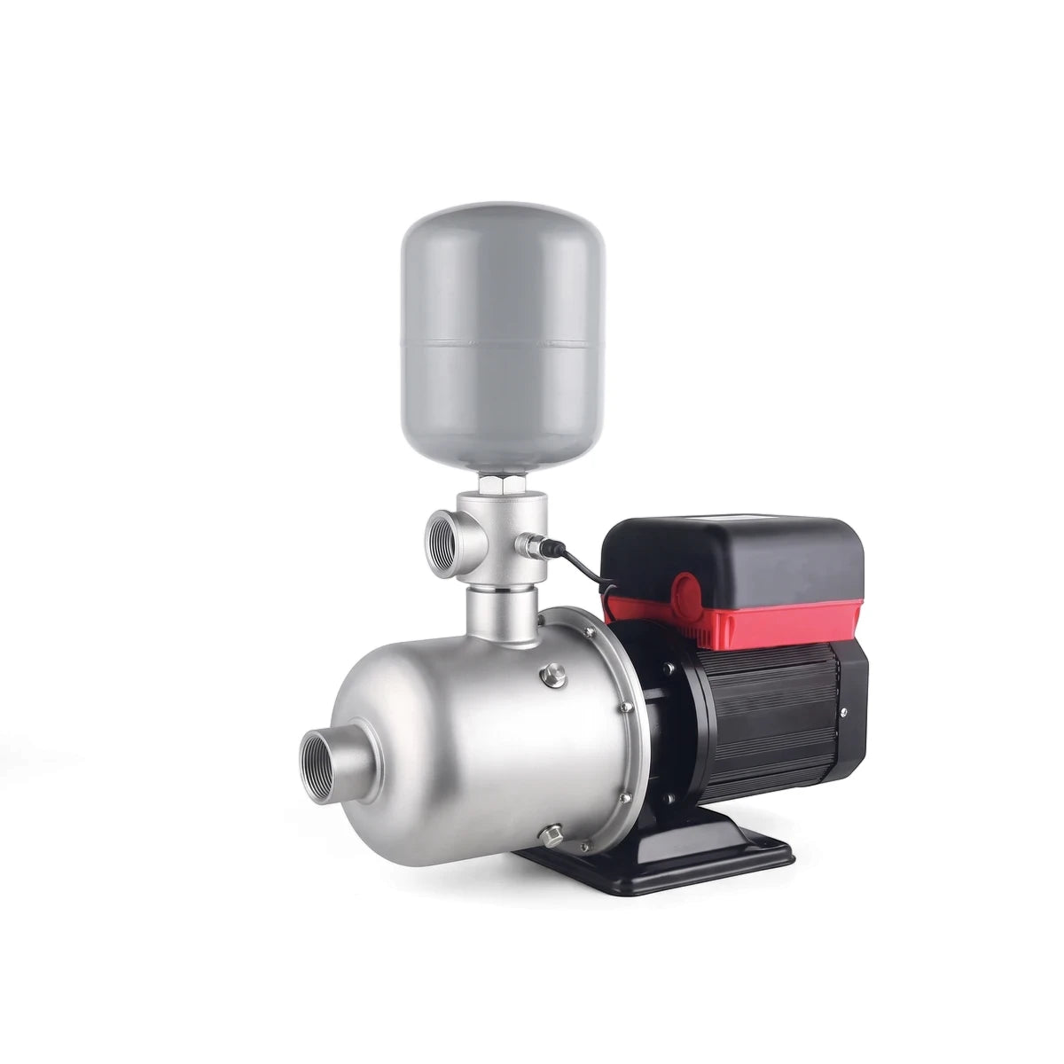 A PMC Booster Pump 12-40 2.2KW Horizontal with a silver main body, black motor, and grey pressure tank, shown against a