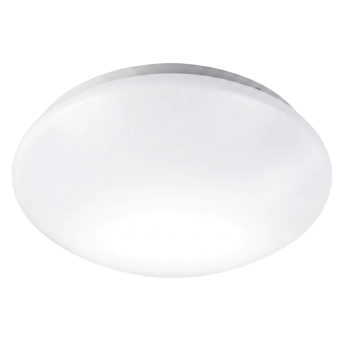 Poly Fitting Bay Lock Ip20 1X E27 LED light fitting with a white domed diffuser and silver base, viewed from the front.