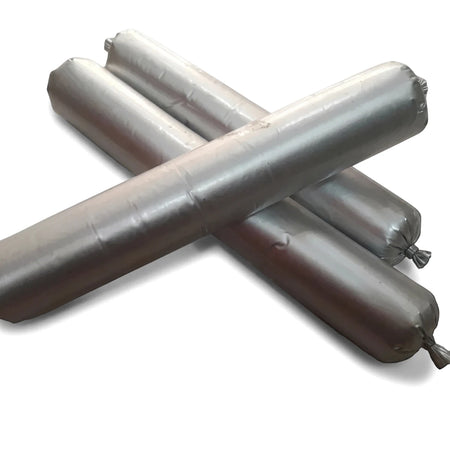 Three silver flexible Poly Joint sealant tubes are arranged in a criss-cross pattern on a white background.