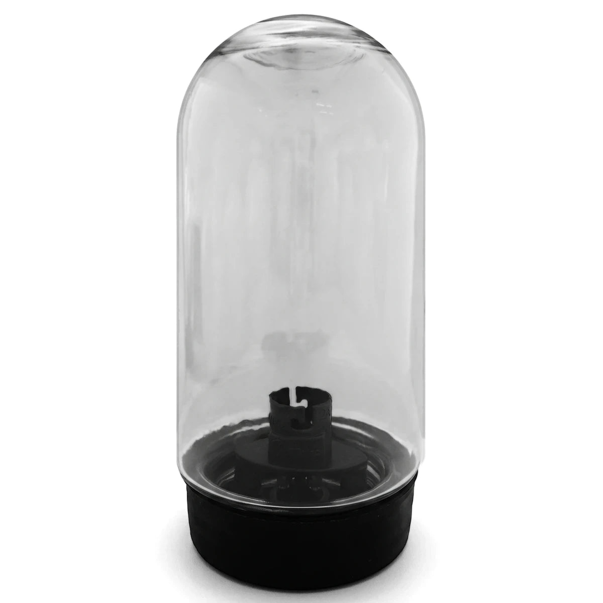 Polycarbonate watertight fitting with a clear domed cover and a black base, shown in a studio shot.